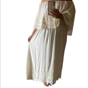 Rachel Zoe  off-white lace detail long maxi dress